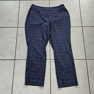 Lane Bryant Women's Ashley Tailored Stretch Straight Leg Navy Blue Grid Pants